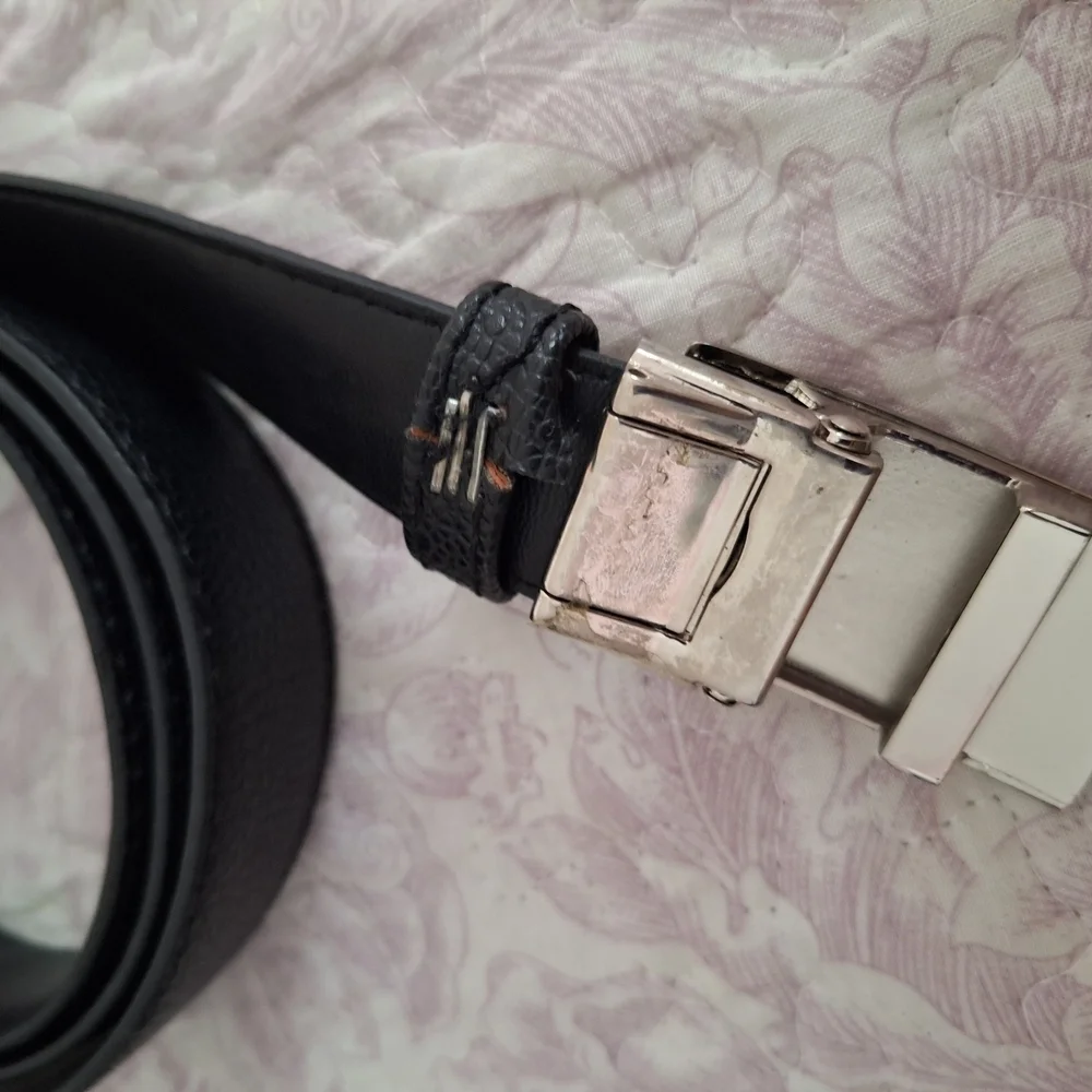 Men's Black Leather Belt with Silver Buckle